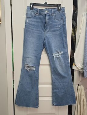 Express Light Blue Distressed Wide-Leg Jeans